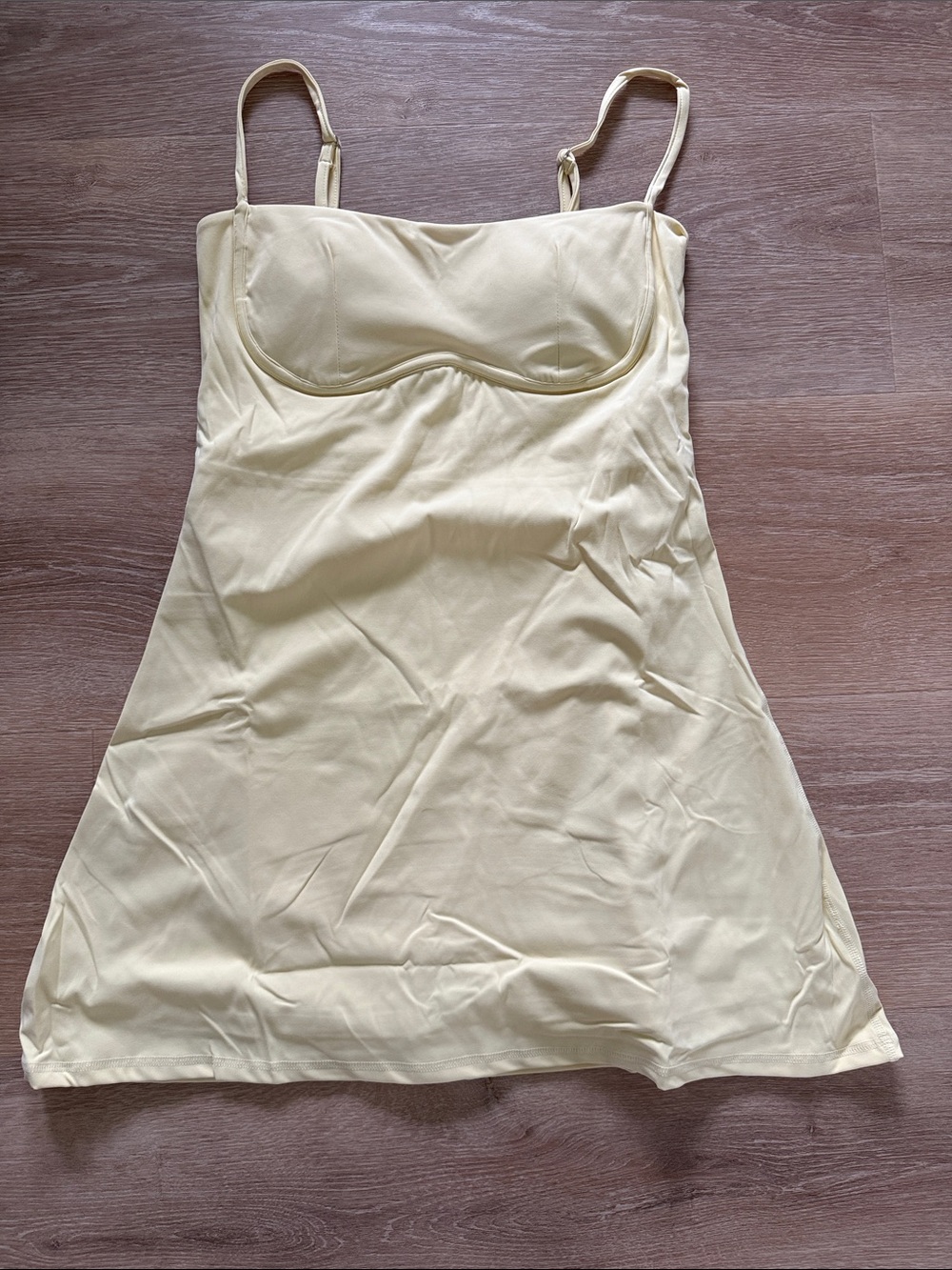 Women’s athletic dress with built-in bra and built-in short shorts